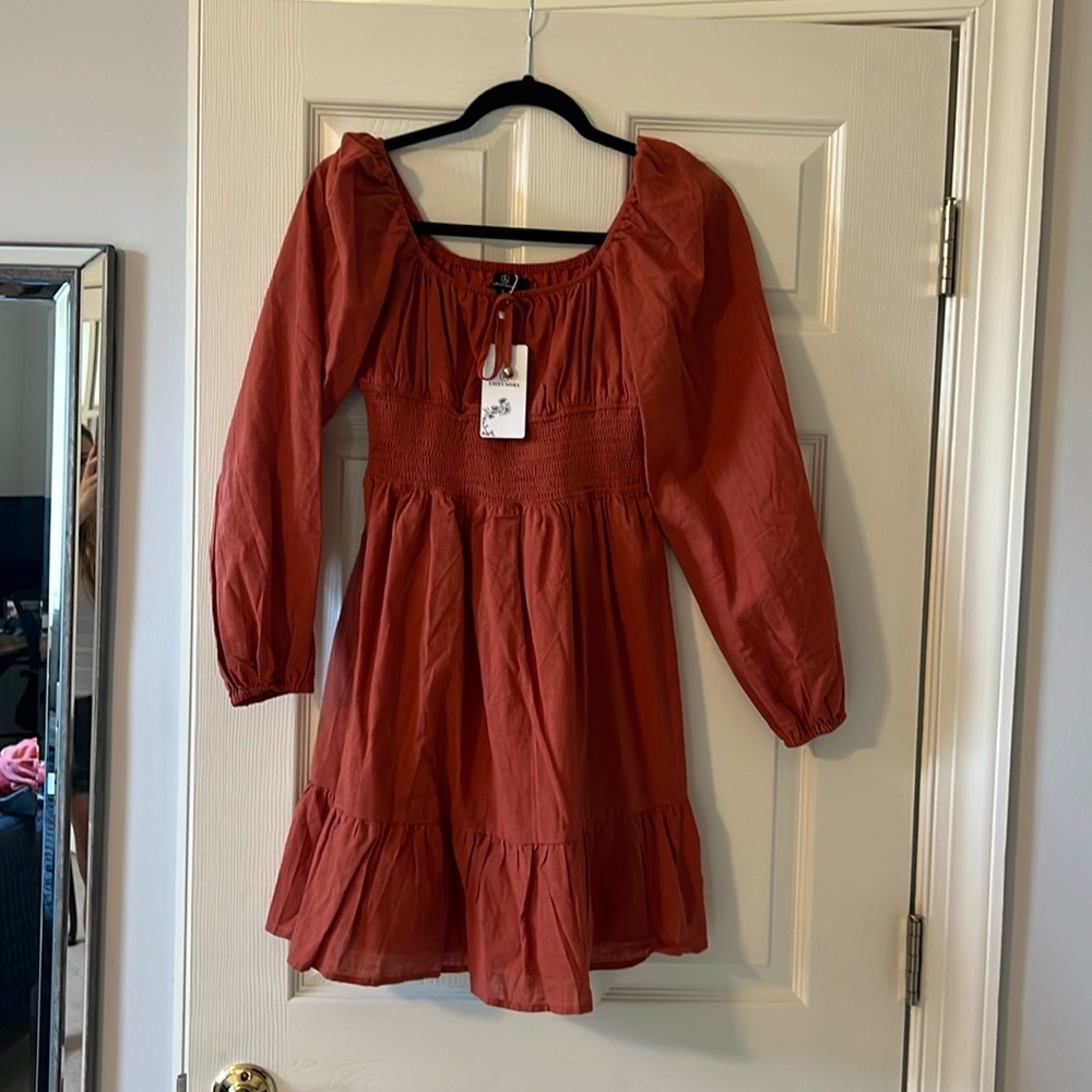 Burnt orange long sleeve mini dress. Size Small